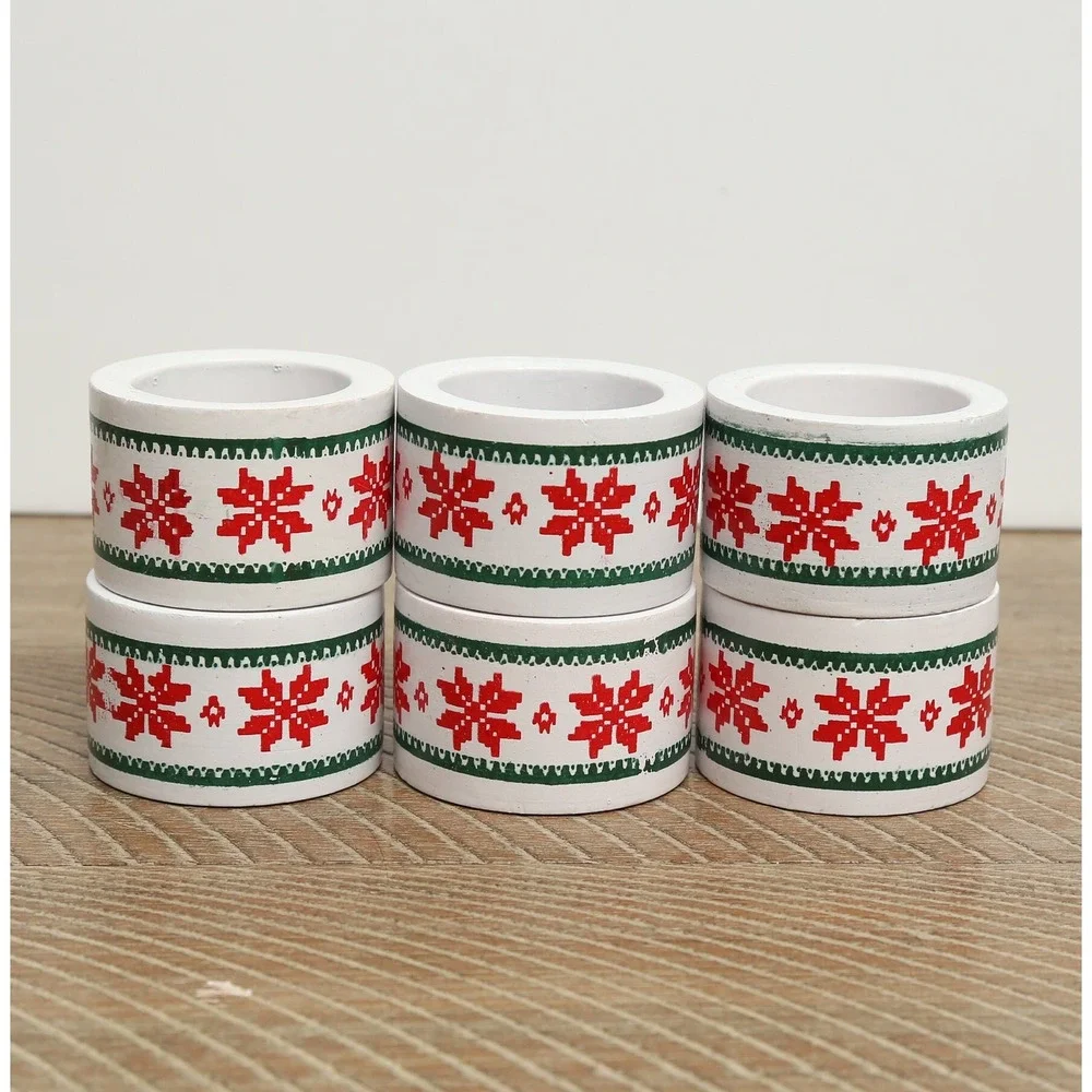 Festive Holiday Napkin Rings in Red and Green, Wooden Christmas Napkin Holders